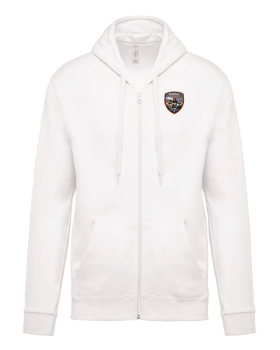 Sweat à capuche Full Zip Unisexe Pompiers Aérogare Toulouse - Akka Sports blanc