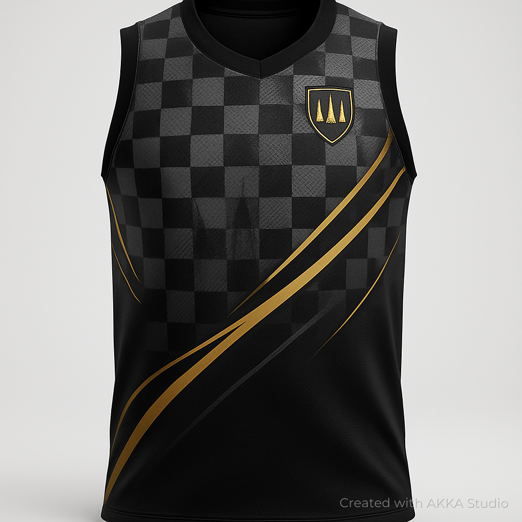 Design de maillot de basket noir et or créé avec AKKA STUDIO