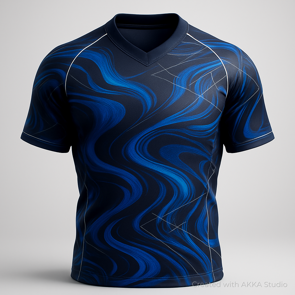Design de maillot de rugby bleu marine créé avec AKKA STUDIO