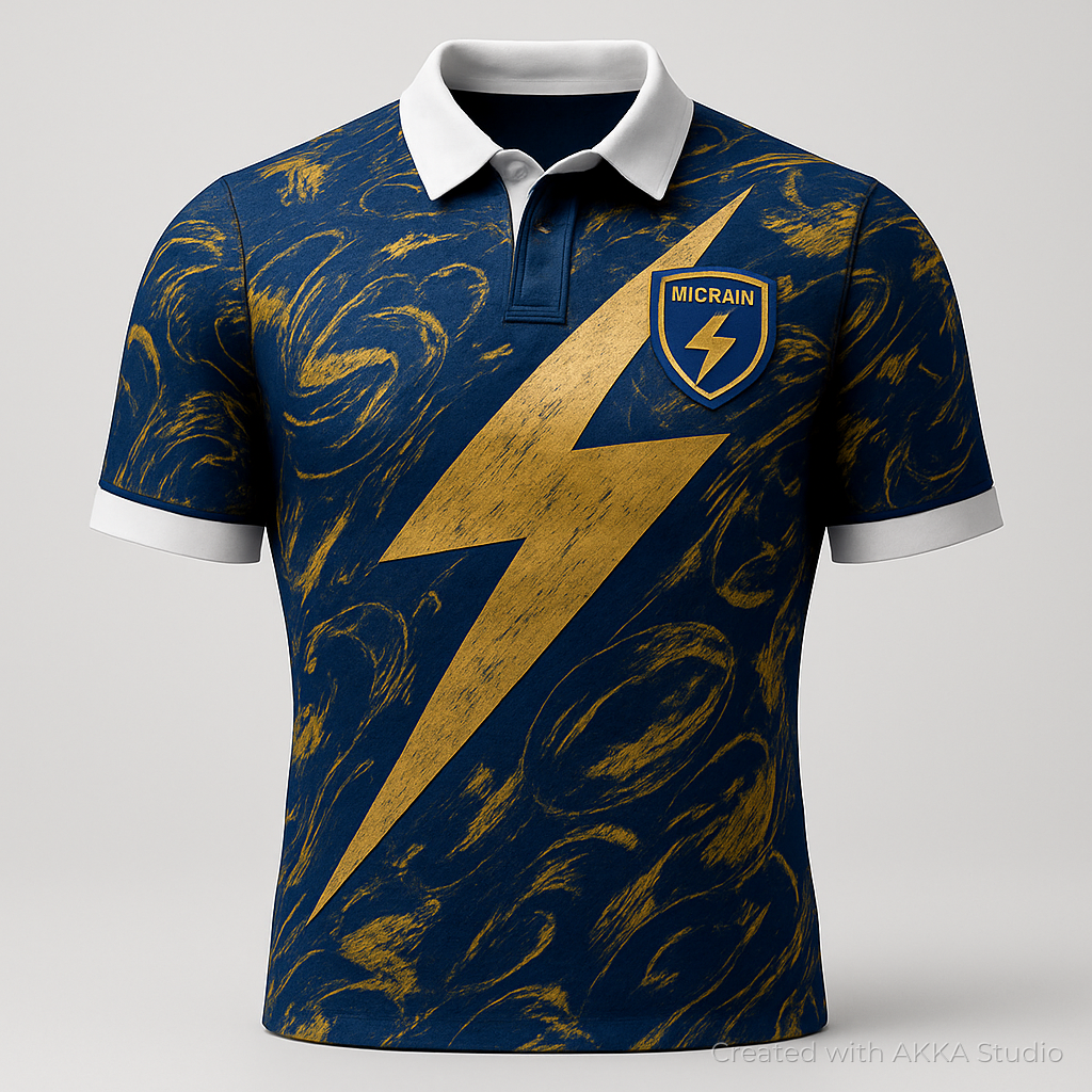 Design de maillot de rugby bleu et or créé avec AKKA STUDIO
