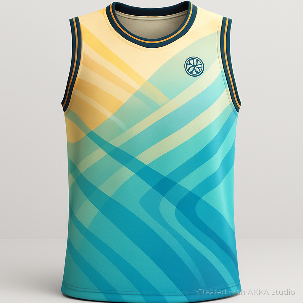 Design de maillot de basket bleu et jaune créé avec AKKA STUDIO