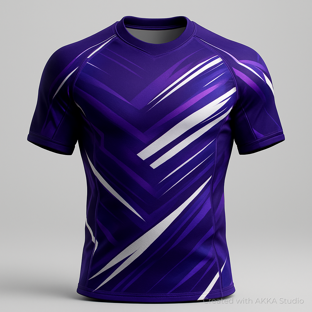 Design de maillot de rugby violet et blanc créé avec AKKA STUDIO