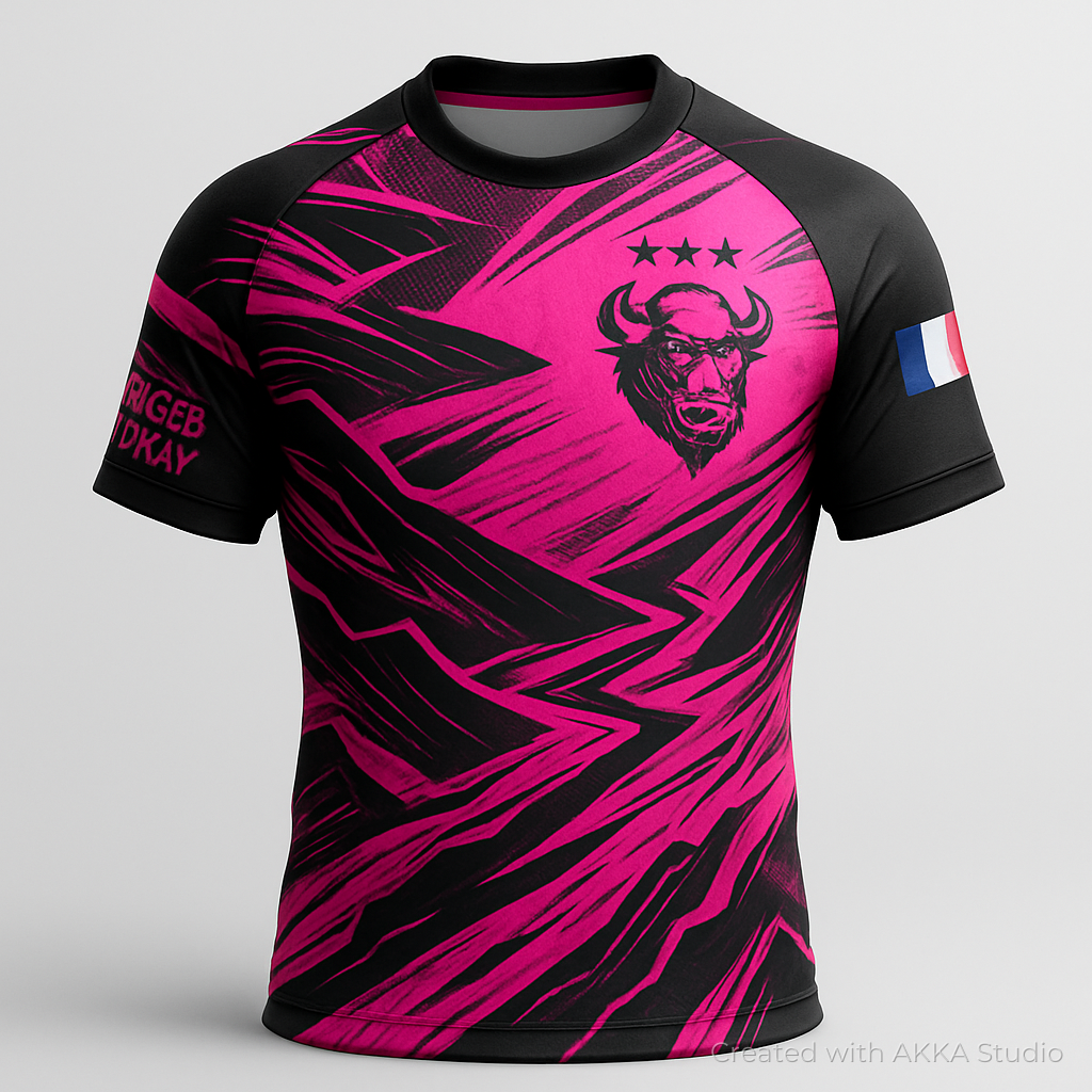 Design de maillot de rugby vert et rouge créé avec AKKA STUDIO