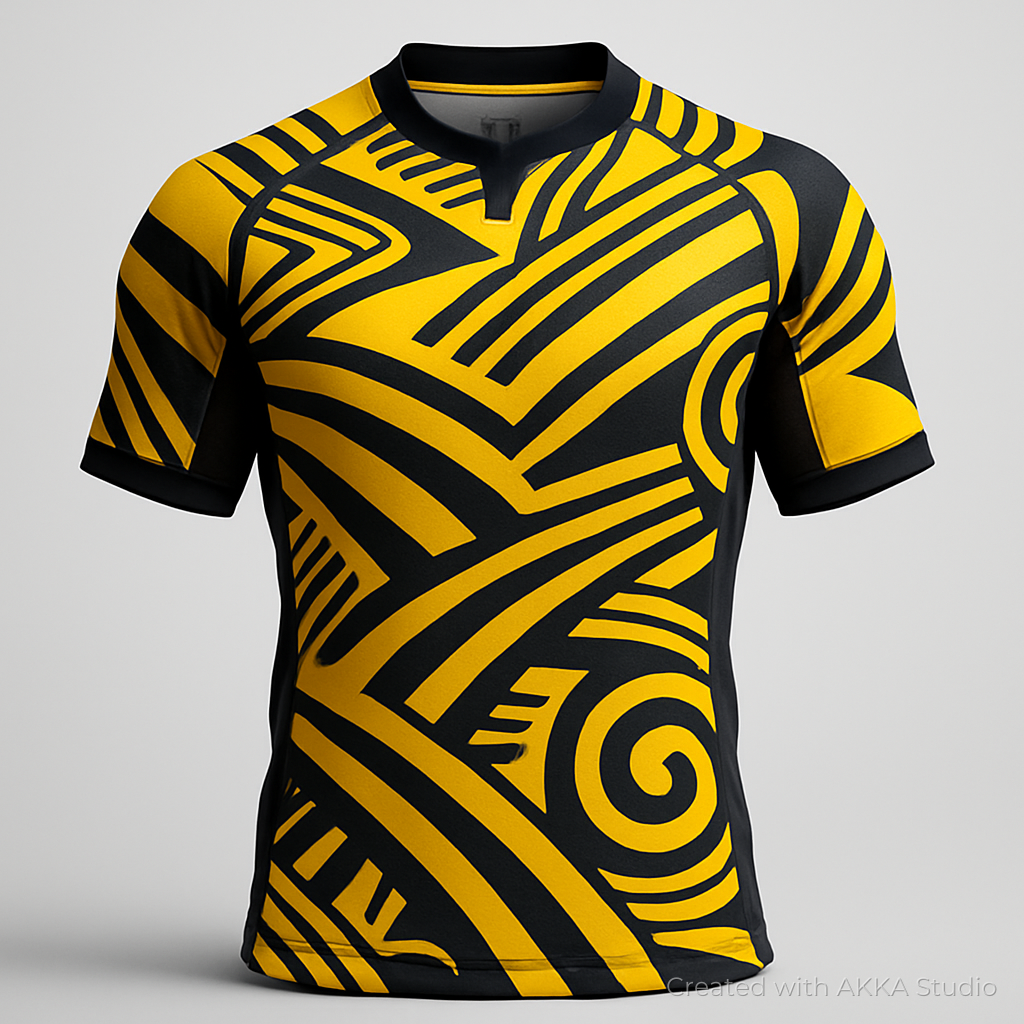 Maillot de rugby personnalisé noir et jaune généré par IA