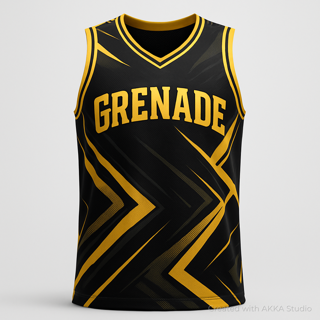 Maillot de basket personnalisé noir et jaune généré par IA