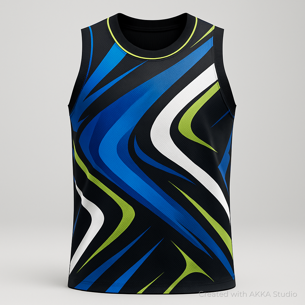 Design de maillot de basket noir et bleu créé avec AKKA STUDIO