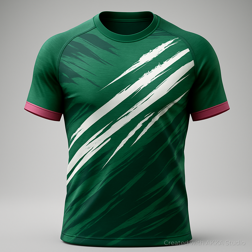 Design de maillot de rugby vert et blanc créé avec AKKA STUDIO