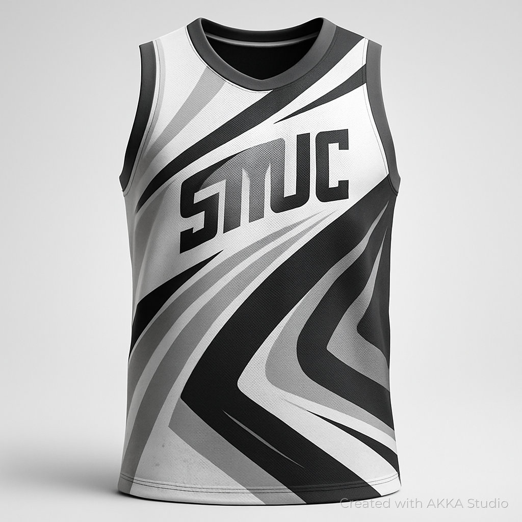 Design de maillot de basket noir et blanc créé avec AKKA STUDIO